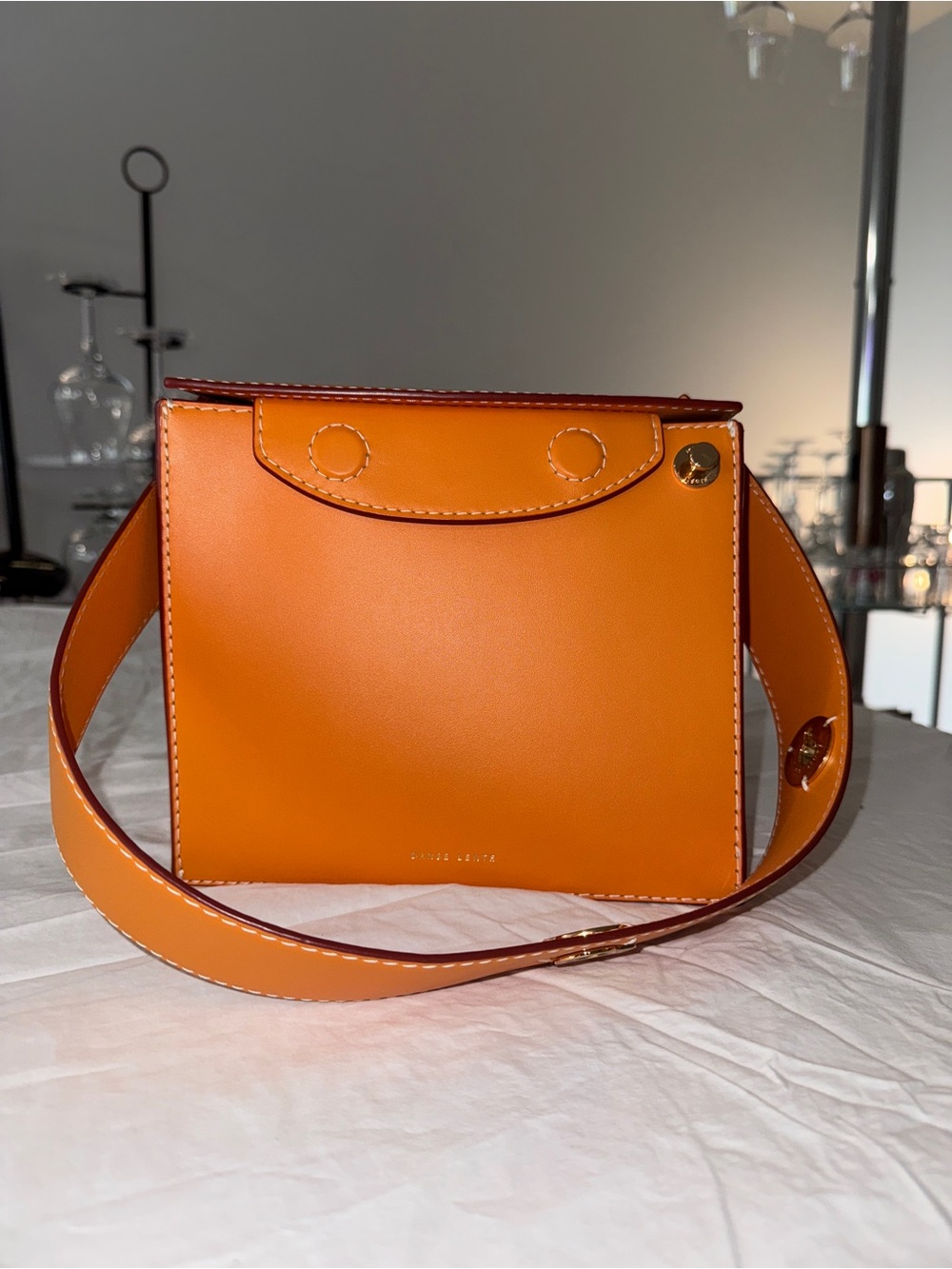 Structured Orange Leather Shoulder Bag